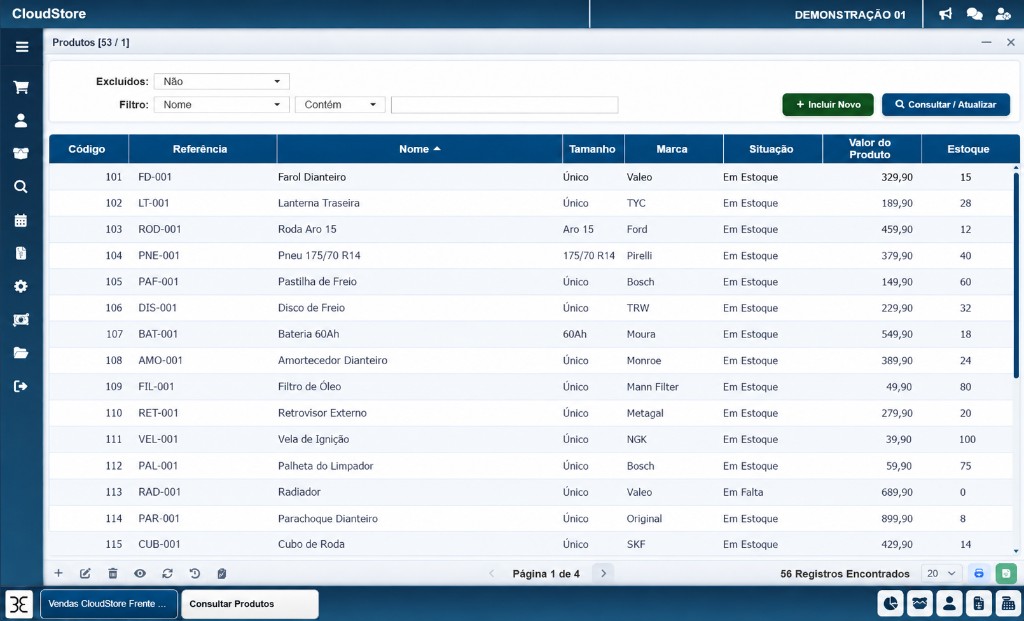 Tela de cadastro de produtos do CloudStore